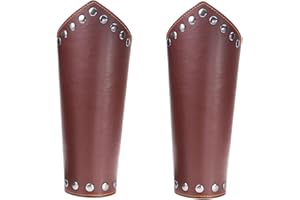 2 Pieces Faux Leather Arm Guards, Viking Gauntlet Medieval Archery Bracers, Vintage Cowhide Cuff Wristband for Men (Brown)