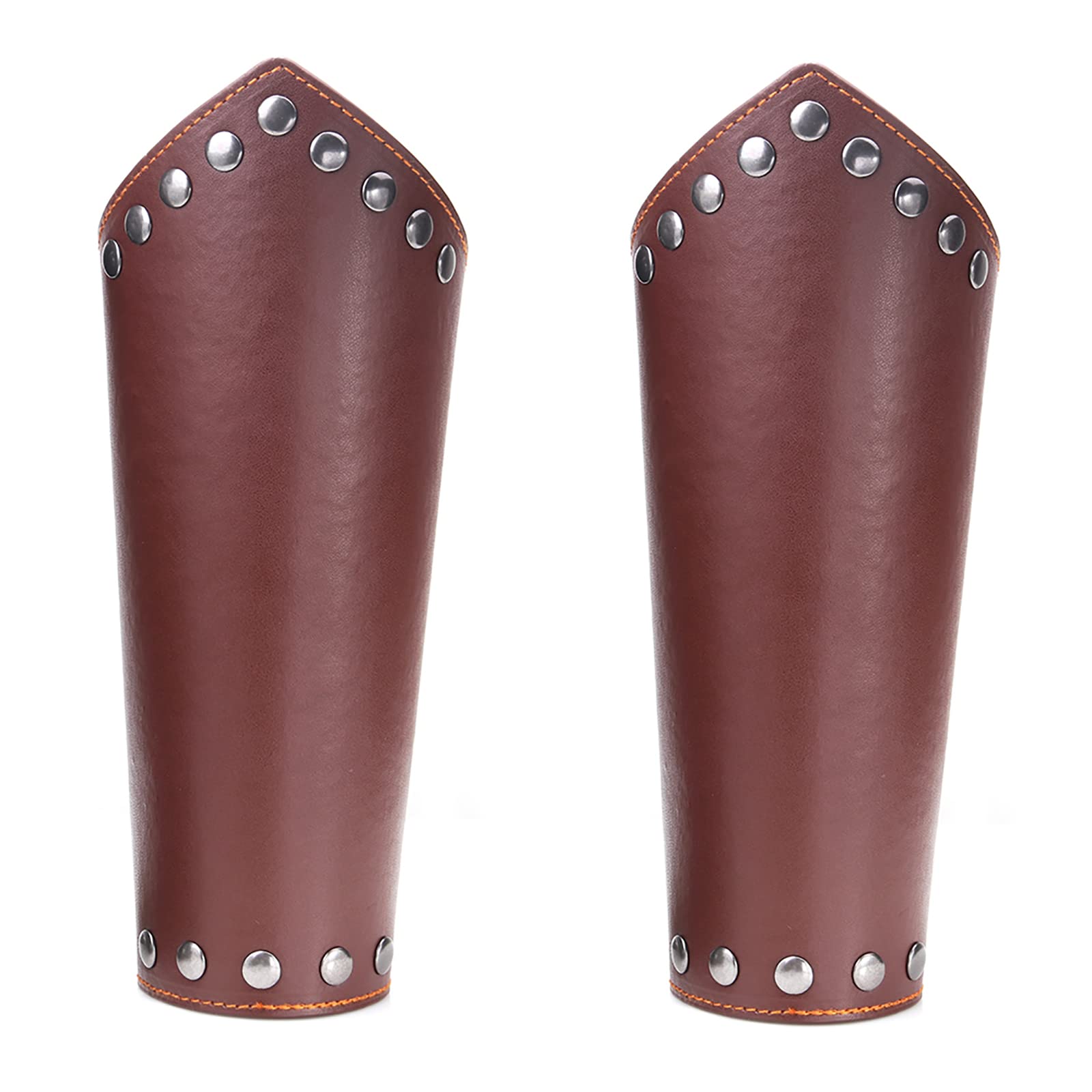 2 Pieces Faux Leather Arm Guards, Viking Gauntlet Wristband, Medieval Archery Bracers, Vintage Cowhide Cuff Wristband, Personalized Bracers for Men (Brown)