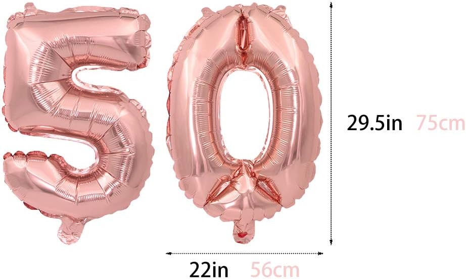 Pargleev Number 50 or 05 Helium Foil Balloons 50th 05th Happy Birthday Banners Bunting Set including 32 inch Mylar Foil Balloons for Men Women Boys Girls Party Decorations Rose Gold - Image 4