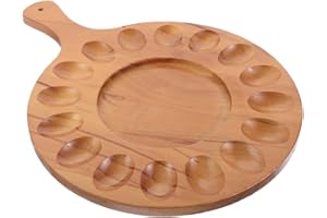 IMIKEYA Wooden Deviled Egg Platter: 16 Holes Round Easter Egg Storage Tray Party Charcuterie Cheese Serving Holder Carrier Pl
