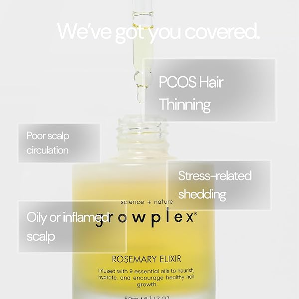 GROWPLEX ROSEMARY ELIXIR – DAILY SCALP OIL WITH 9 ESSENTIAL OILS – LIGHTWEIGHT, NON-GREASY FORMULA FOR A HEALTHY-LOOKING SCALP – FOR MEN & WOMEN – 2OZ