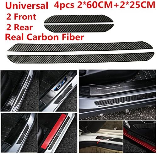 Universal 4pcs 60CM+25CM 100% Real Carbon Fiber Front Rear Car Scuff Plate Door Sill Cover Panel Step Protector