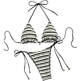 ZAFUL 2 Piece Triangle Bikini for Women Knitted Rope Halter Bikini Sets Sexy Bathing Suit Side Tie Swimsuits Beachwear