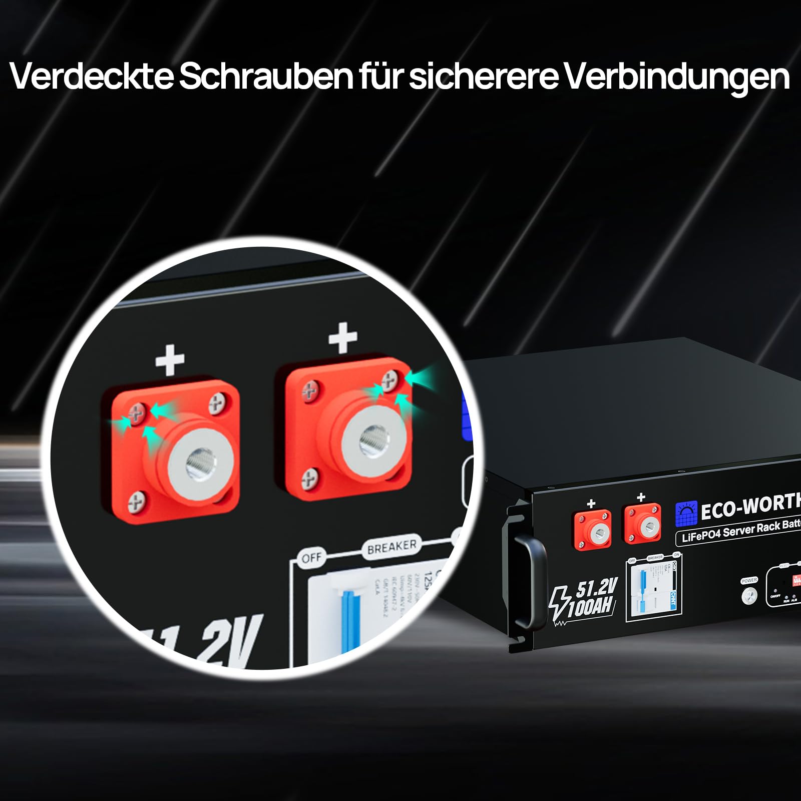 ECO-WORTHY LiFePO4 48V 100Ah Bluetooth mit 100A BMS,5.12KWh 48V Lithiumbatterie Serverschrank Solarbatterie für Solaranlage Komplettset,Photovoltaikanlage,IEC 62619 8
