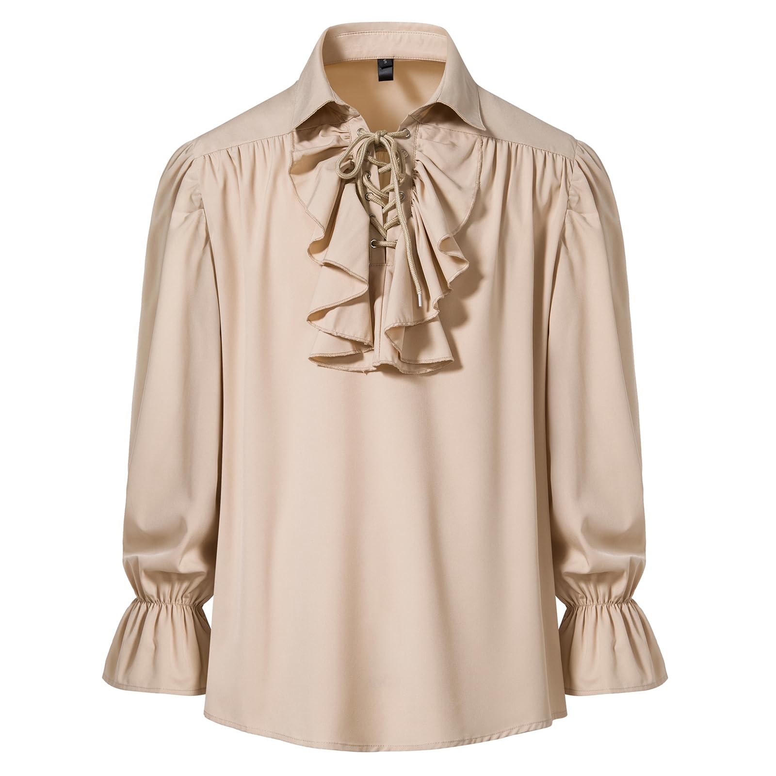 MakingDa Mens Renaissance Pirate Ruffled Frilly Shirt Jabot Collar Victorian Medieval Costume Retro Steampunk Gothic Ruffle Tops-Khaki-XL