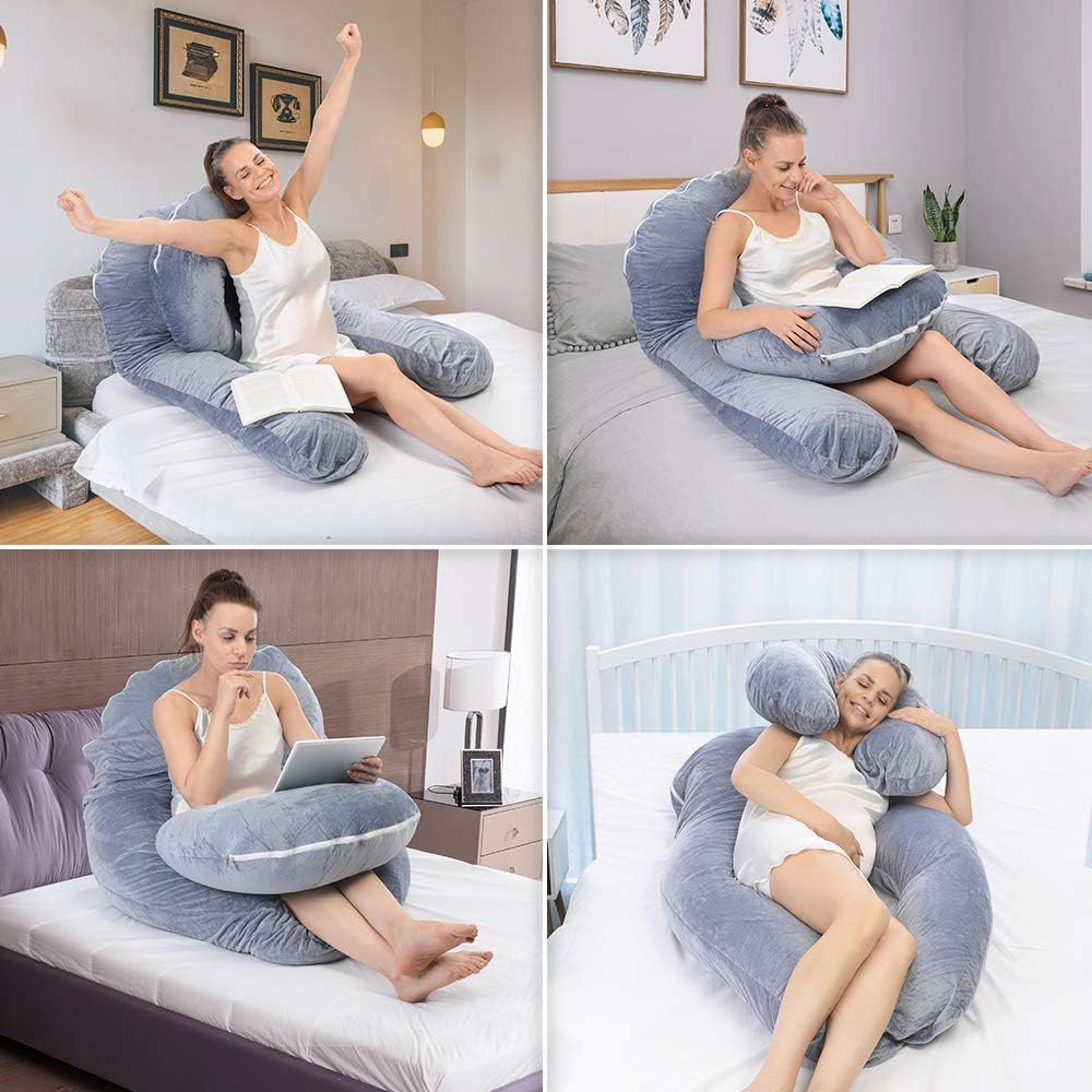 MANDZIXIN Pregnancy Pillow, Maternity Body Pillow with Velvet Separate Support Pillow and Removable Cover,Side Sleeping and Back Hips, Legs, Belly Support for Pregnant Women (Grey, U Shaped): Home & Kitchen