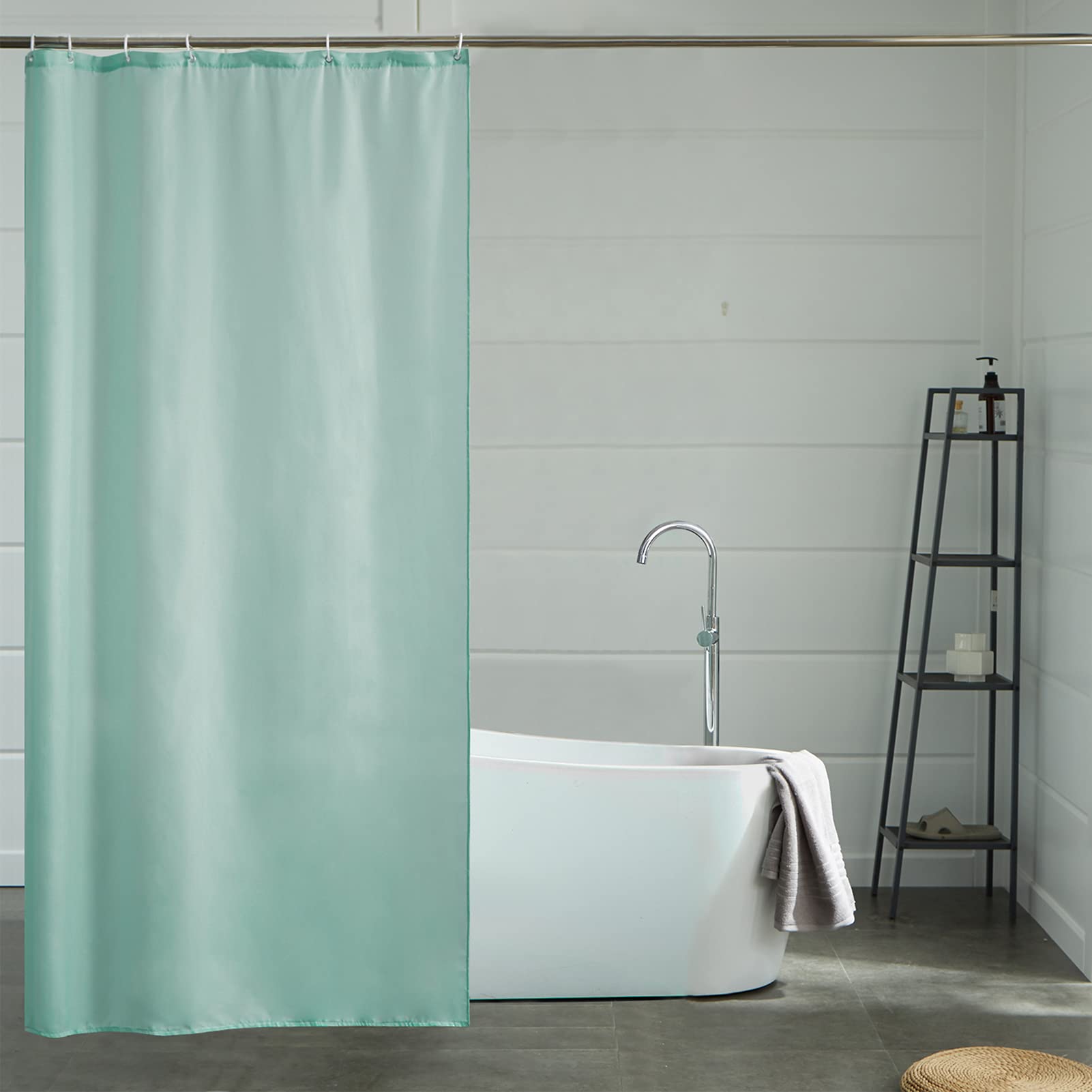 Furlinic Shower Curtain Anti Mould Resistant Waterproof Bathroom Curtains Mint Washable Polyester Fabric 100x200cm with Weight Tape for Bath Wet Room 39x78 Inch.