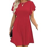 Happy Sailed Cocktail Dresses for Women Spring Summer Ruffle Sleeve Crewneck High Waist Flowy A Line Mini Dress