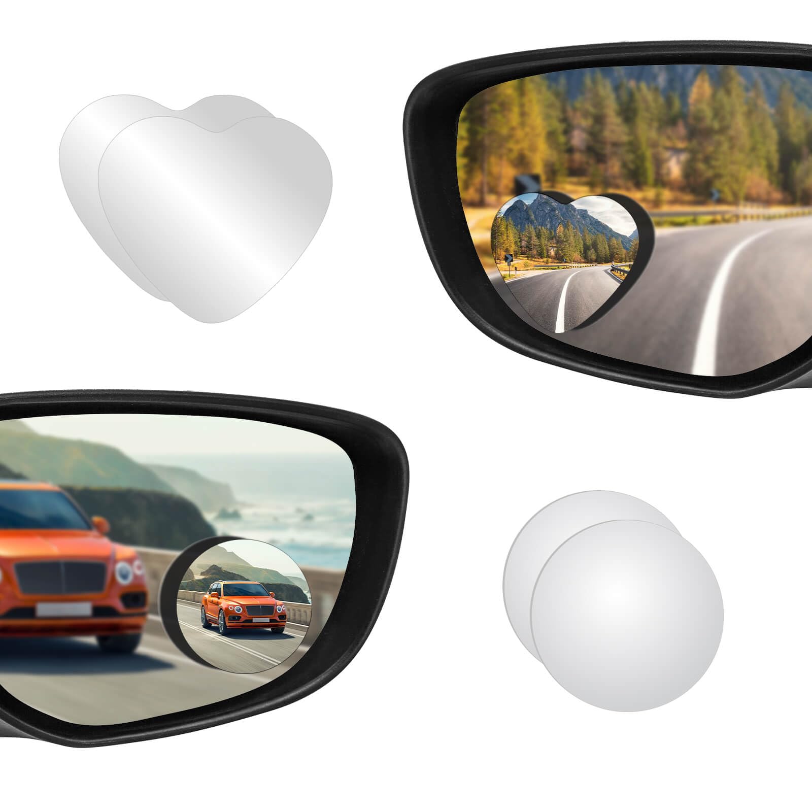 Photo 1 of ***MISSING ONE HEART***4 Pack Blind Spot Mirror, 360° Rotatable Wide Angle Mirrors, HD Glass Side View Mirror Blindspot, Adhesive Convex Rear View Mirrors for Suv Truck Cars (Round & Heart Shape)