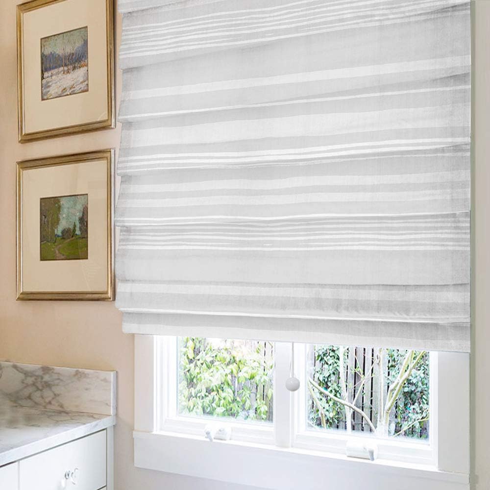 Cordless Roman Shades Window Shades, Grey Stripe Custom