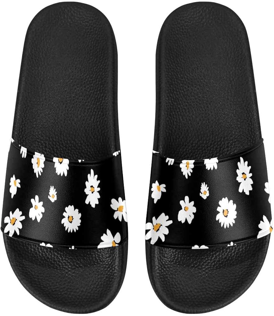 Amazon.com | INTERESTPRINT Women's Summer Beach Flat Sandals US6-US12 White Daisy Pattern | Sandals