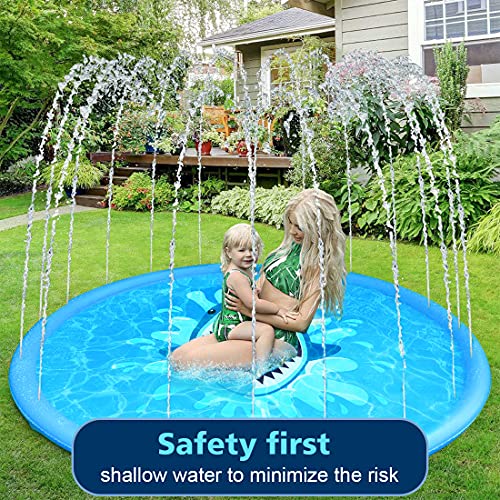 MECHICOO Sprinkler Splash Play Mat for Kids Toddlers, 68’’ Summer Outside Wading Pool,Shark Inflatable Water Toys for 2 3 4 5 6 7 8 Years Old Children Boys Girls