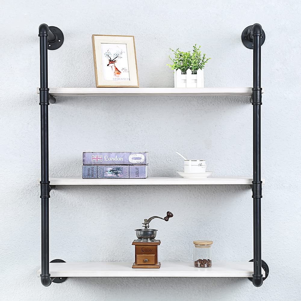 Photo 1 of Industrial Shelving Wall Mounted,30in Rustic Metal Floating Shelves,Steampunk Real Wood Book Shelves,Wall Shelf Unit Bookshelf Hanging Wall Shelves,Farmhouse Kitchen Bar Shelving(3 Tier)