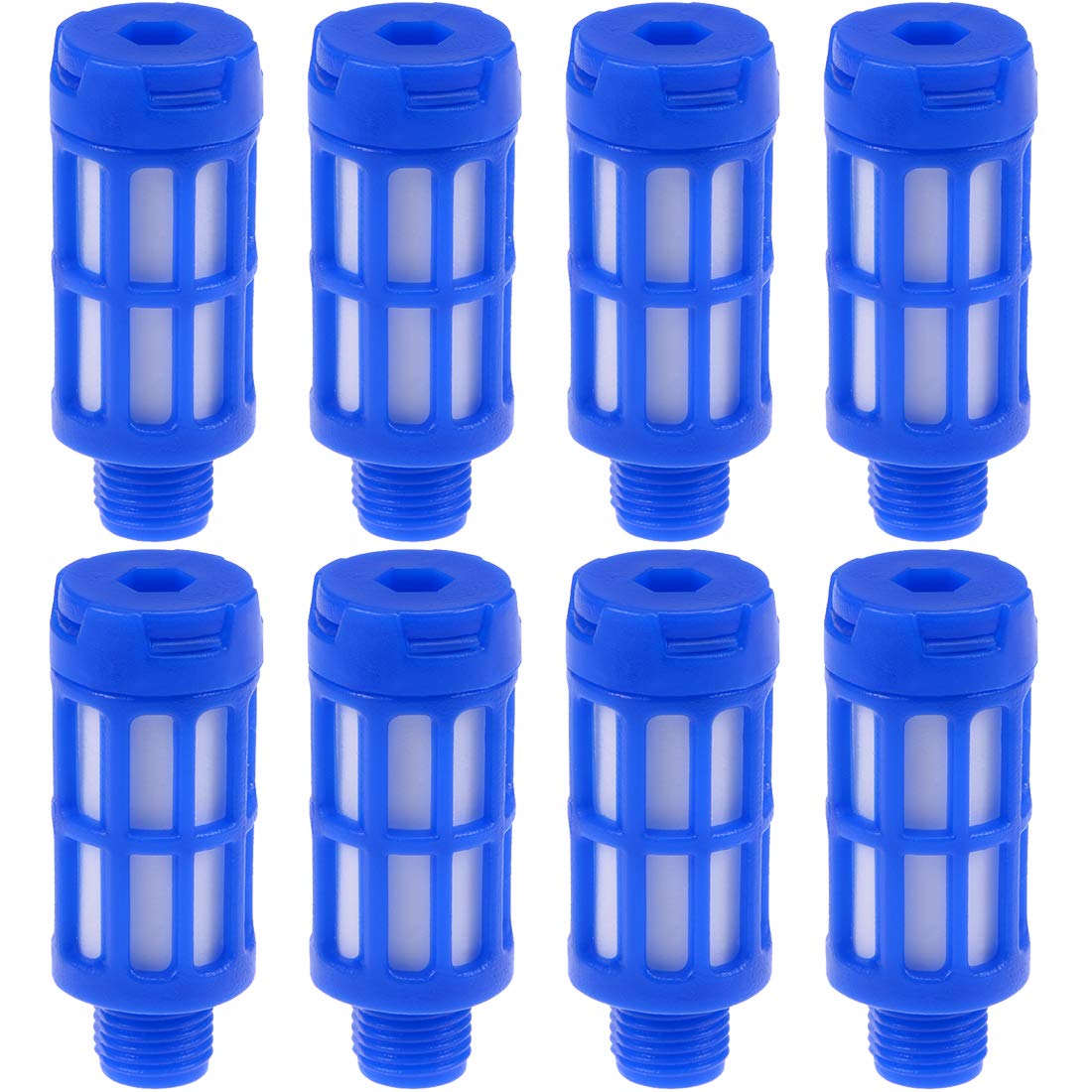 sourcingmap Plastic Pneumatic Muffler Exhaust Air Line Silencer 1/8 PT Blue, 8pcs