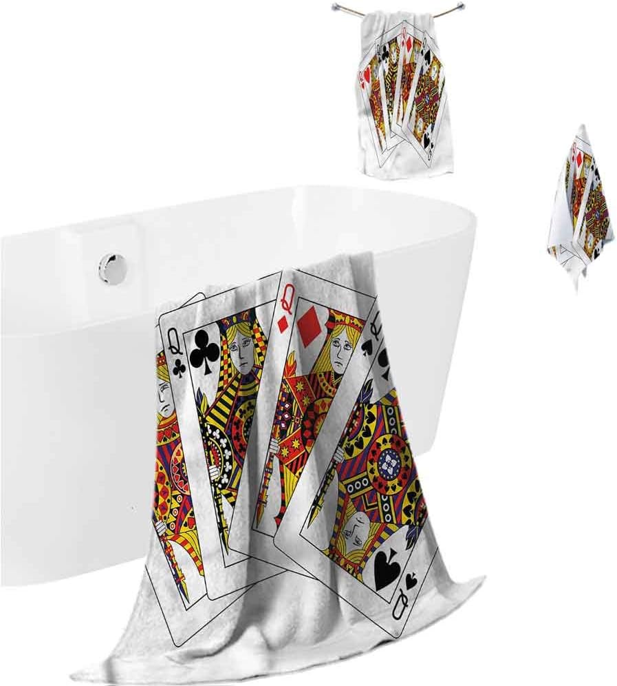 prunushome Hand Towel Queen Highly Absorbent Towels Queens Poker Play Cards for Pool, Spa, and Gym 3 Piece Towels Set (Bath Towels，Hand Towels，Washcloths)