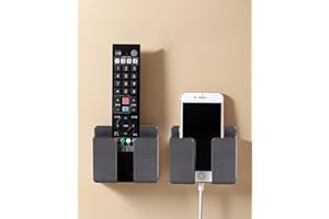 2Pcs Wall-Mounted Phone Holder with Adhesive, Self-Adhesive Phone Stand for Shower, Charging, Remote Control Storage, Black