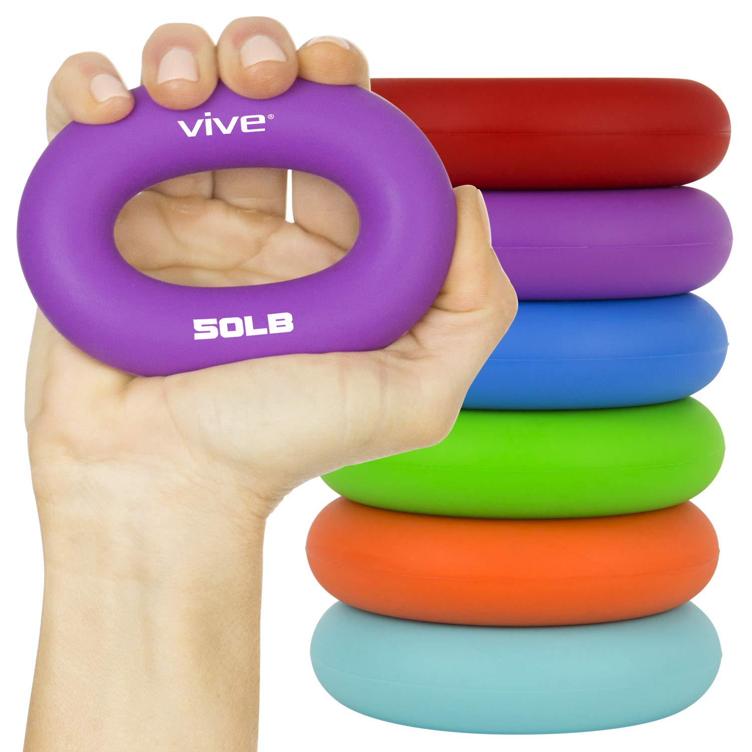 Vive Grip Strengtheners (6 Pack) - Forearm Ring Hand Exercisers - Silicone Squeezer Gripper for Muscle Strengthening Training Tool - Arthritis Finger Physical Therapy PT Kit Trainer: Industrial & Scientific