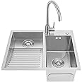 Stainless Steel Laundry Utility Sink with Washboard 23.62 * 18.89in Top Mount&Under Mount Laundry Sink Wash Basin Double Bowl Laundry Pool for Kitchen Balcony Outdoor Use