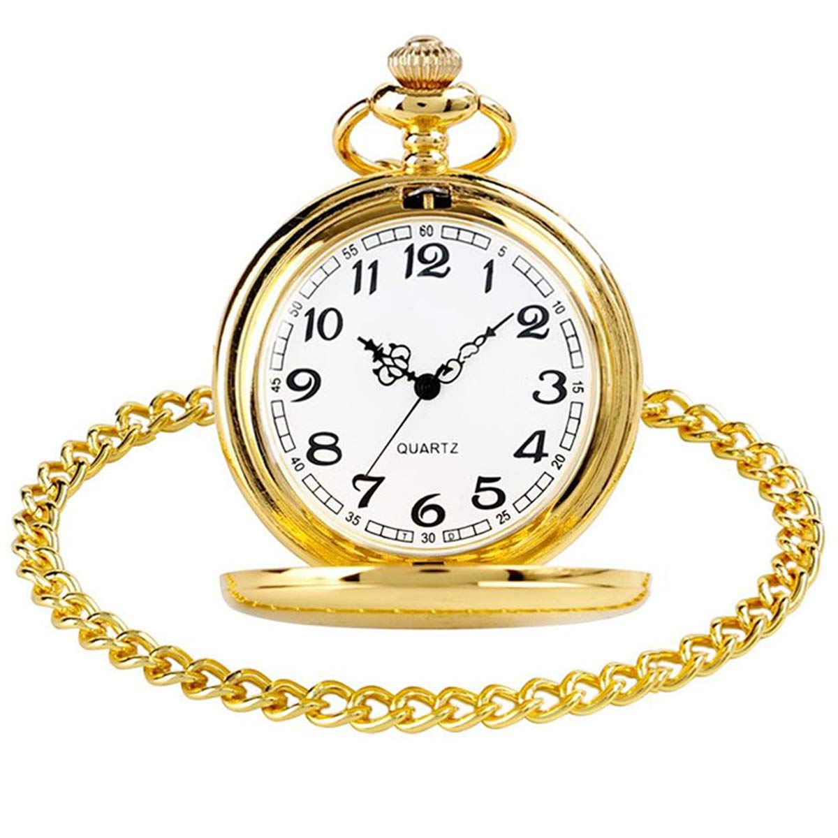 WONOLO Smooth Vintage Steel Quartz Pocket Watch Classic Fob Pocket Watch with Short Chain for Men Women - Gift for Birthday Anniversary Day Christmas Fathers Day (Gold)