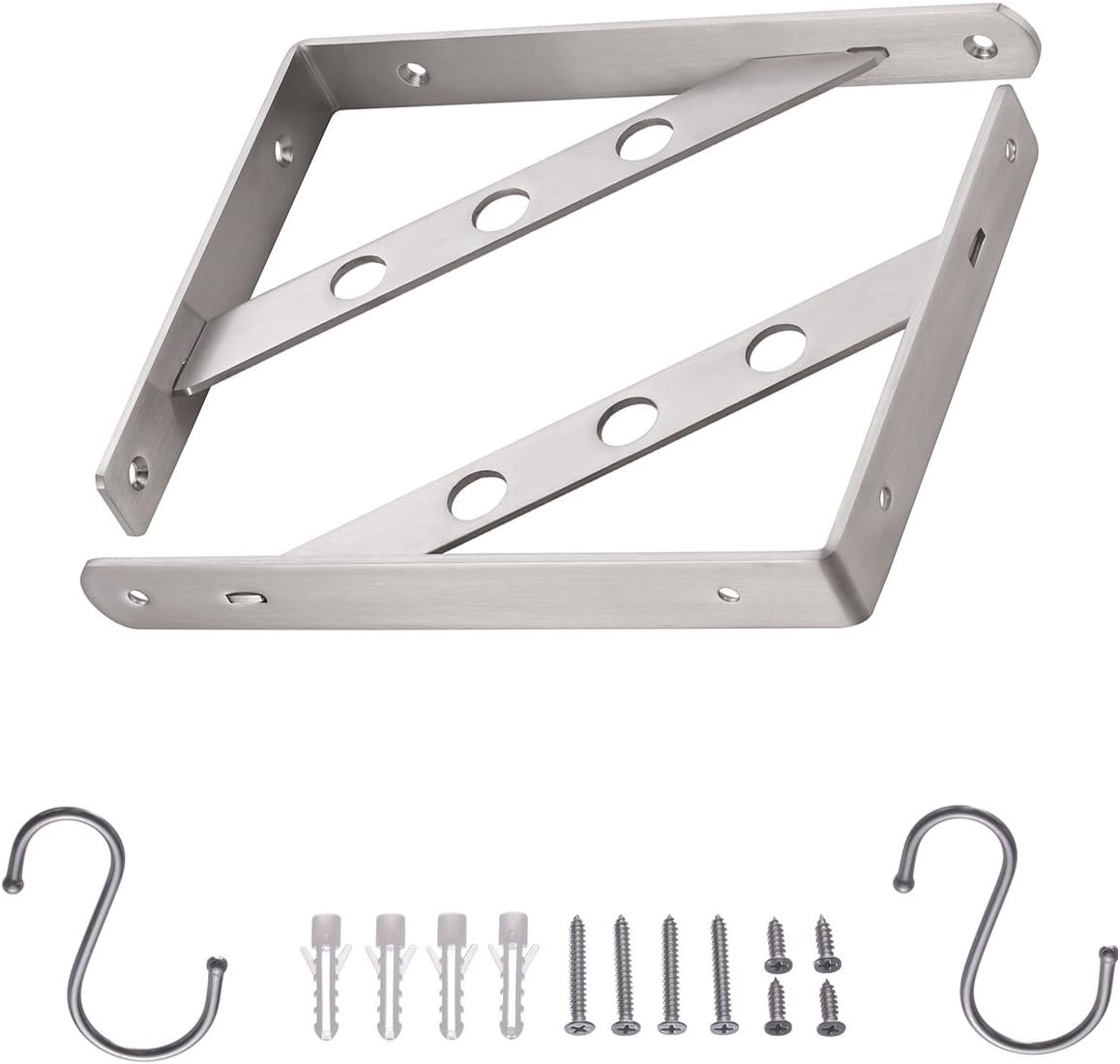 YUMORE L Bracket, Heavy Duty Stainless Steel Solid Shelf Support Corner Brace Joint Right Angle Bracket, The Bar with Hole to Hang Clothes Hook or S Hook, 1 L Bracket with 2 S Hooks, 10”, Pack of 2: Home Improvement