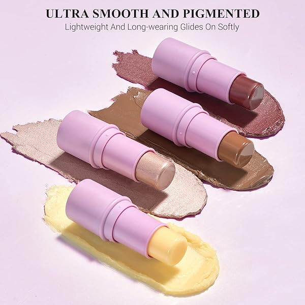 LUXAZA 4PCS CREAM BLUSH CONTOUR HIGHLIGHTER BRONZER MOISTURIZER STICK MAKEUP SET #T BLUSH GLOW5