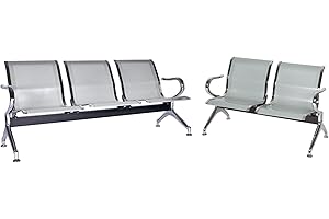 Kinfant Waiting Room Chair Bench - Guest Reception Chairs for Airport Hospital Bank Salon Barber Hall Room Conference (2+3-seat, Silver-Mesh)