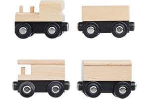 Orbrium 4 Assorted Unpainted Train Cars for Wooden Railway Compatible with Thomas, Chuggington, Brio, Great for Birthday Party Train Theme