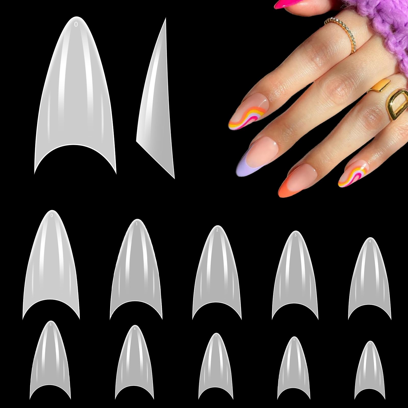 500pcs False Nails French Tip Short Stiletto for Acrylic, LEA-SHALL Nude White Half Cover Nail Tips Artificial Press On Kit Extension Set Manicure 10 Sizes