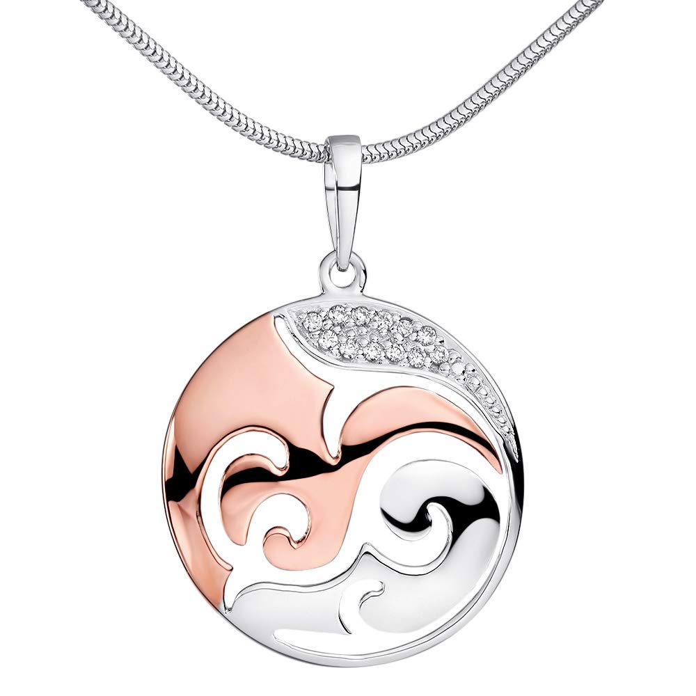 Materia Round Chain Pendant Rose Gold for Women - 925 Silver Pendant Ornament Large Gold-Plated with Chain and Zirconia With 40 cm chain