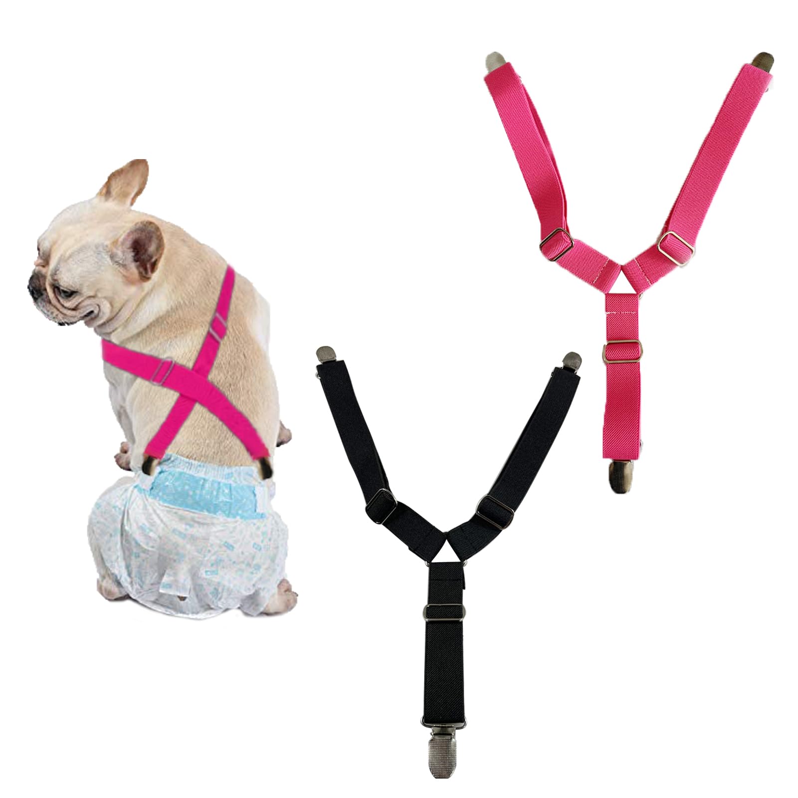 AWOCAN 2 Pieces Pet Diaper Fasteners with Adjustable Length Pets Diaper Anti-Slip Suspender Straps for Small Medium and Large Dogs (S-BLACK+ROSE RED)