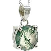 Minimalist Round Cut Moss Agate Gemstone Necklace, Cut Green Moss agate Necklace, Natural Moss Agate Pendant, Moss Agate Necklace, Gift For Her, 18" Necklace