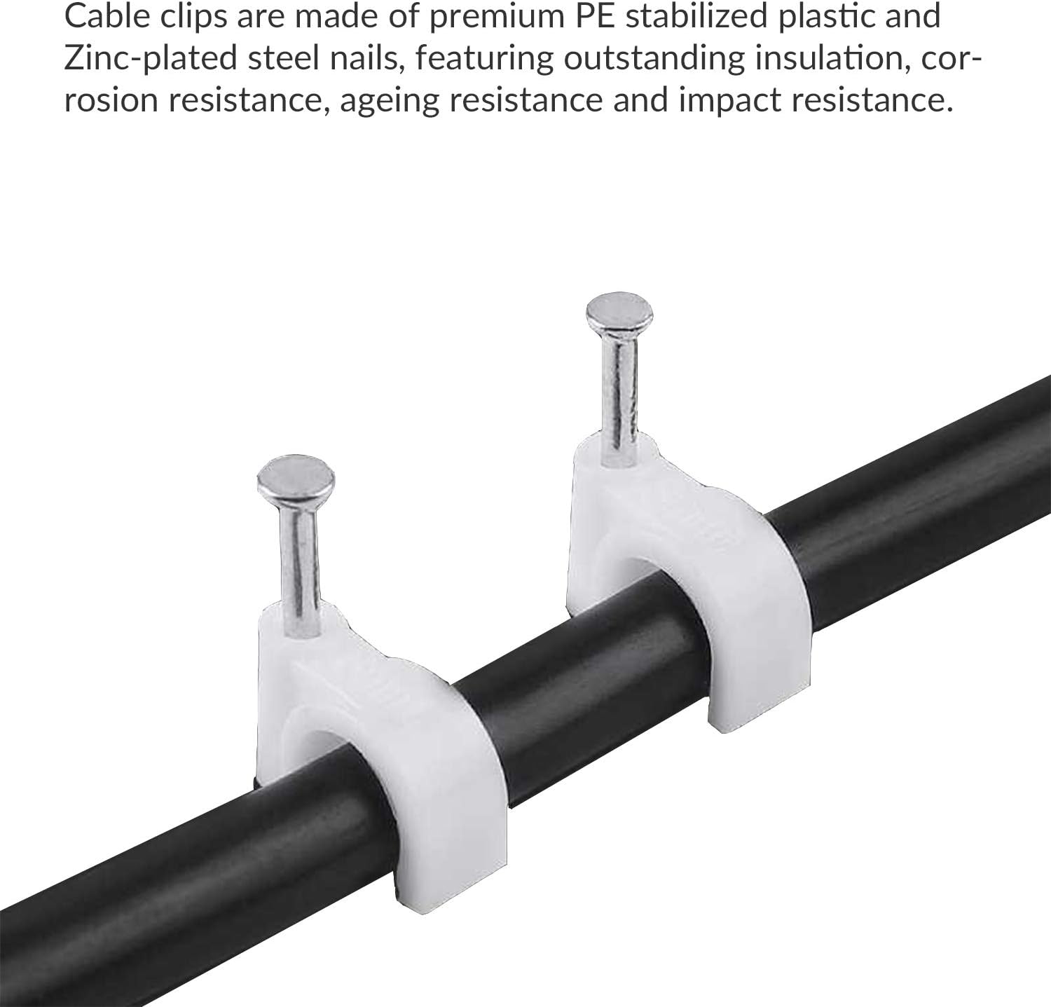 200Pcs Round Cable Clips Assortment, 8mm 10mm Electrical Cable Wall Clip, White Wire Clips Cable