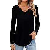 JROWI Womens Tops Short/Long Sleeve Casual V Neck Cotton T-Shirts Basic Tees Clothes