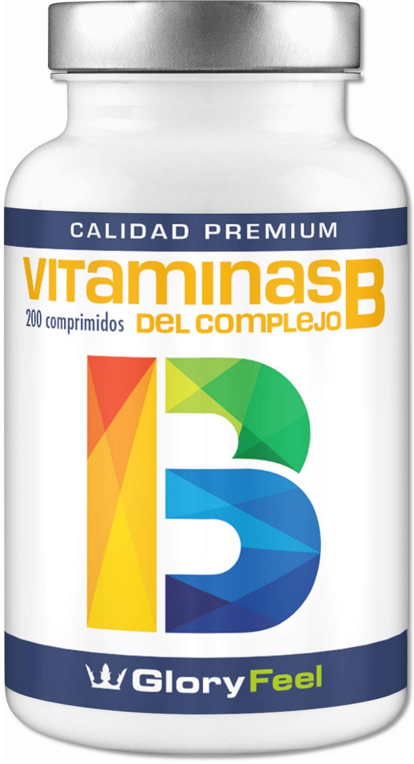 Vitamina B complex de alta dosificación - 200 comprimidos de vitamina b - Complejo Vitamina B las 8 vitaminas en una pastilla - B1 B2 B3 B5 B6 B7 (biotina) B9 (ácido fólico) y B12 de GloryFeel