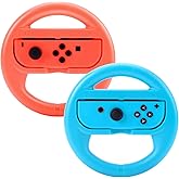 Beastron Racing Games Steering Wheel compatible with Switch Mario Kart, Joy-Con Steering Wheel, Red & Blue 2 Pack