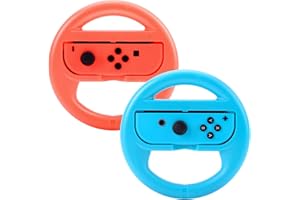 Beastron Racing Games Steering Wheel compatible with Switch Mario Kart, Joy-Con Steering Wheel, Red & Blue 2 Pack