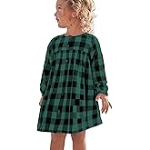 KYMIDY Girls Casual Dress Long Sleeve Buffalo Check Black White Plaid Dresses for Kids 2-8 Years