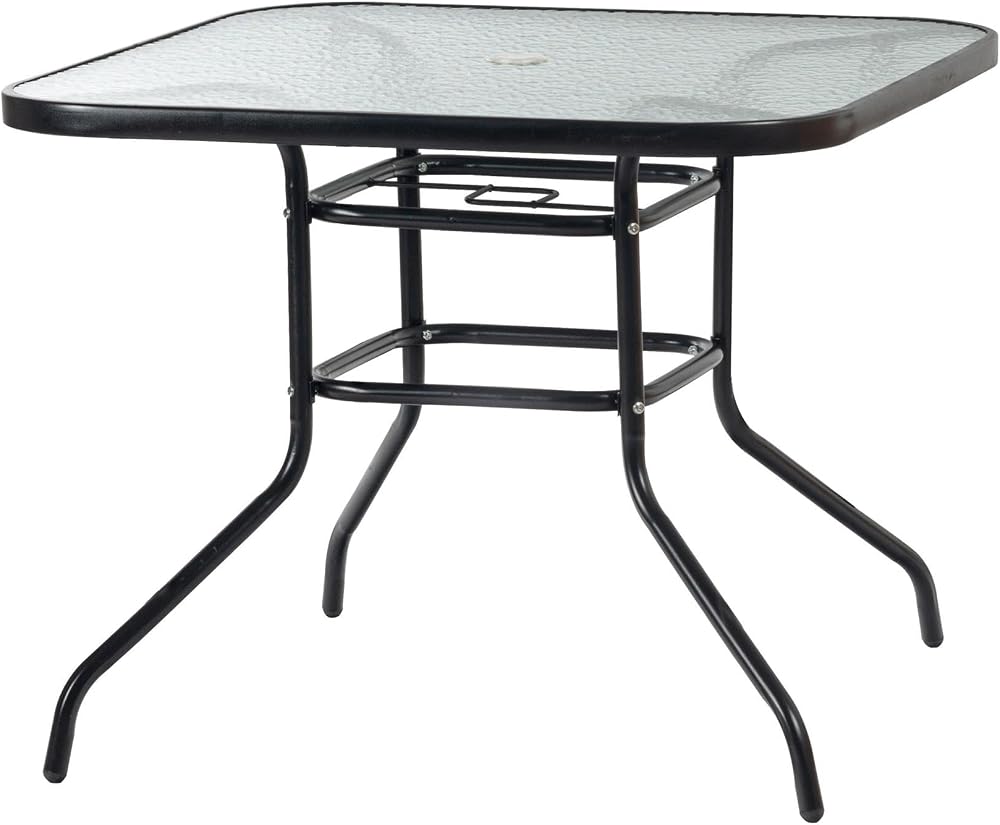 Harbour Housewares Square Glass Top Garden Table 90x90cm Parasol Hole