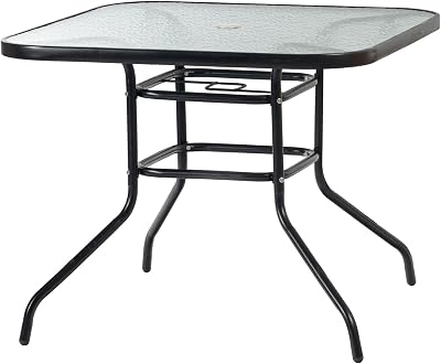 Harbour Housewares Square Glass Top Garden Table 90x90cm Parasol Hole