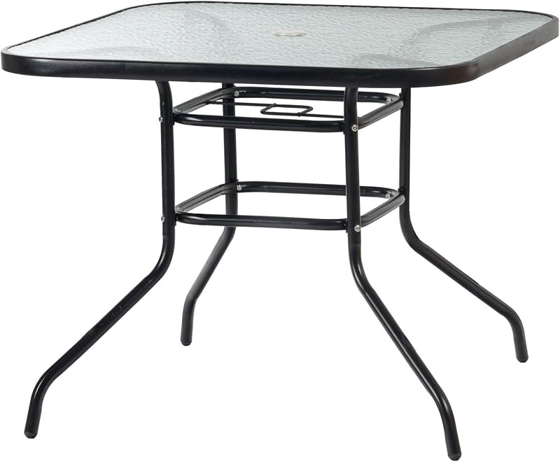 Harbour Housewares Square Glass Top Garden Table 90x90cm Parasol Hole