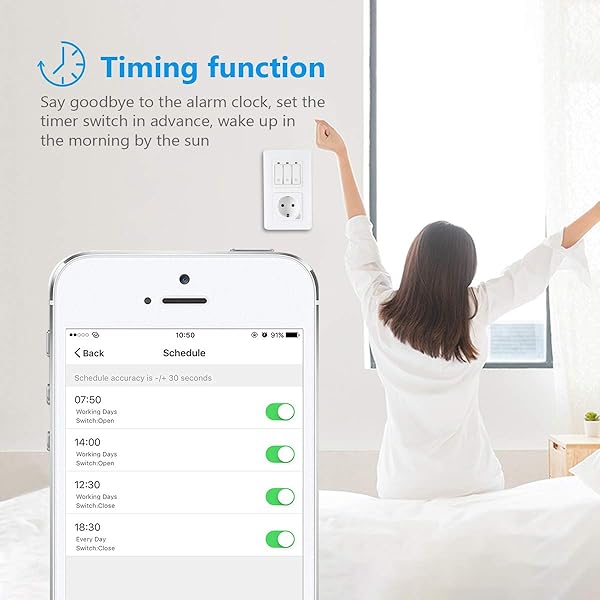 Alexa   Temporizador para persianas con enchufe inteligente inalmbrico botn fsico compatible con Alexa Google Home y Smart Life funcin de temporizador y mando a distancia con marco magntico