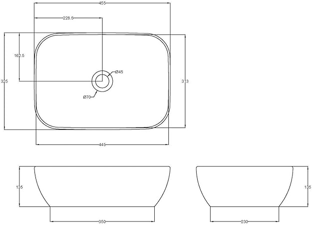 Hudson Reed Nbv158 Modern Bathroom Curved Rectangular Vessel