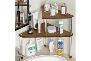 Weenson Bathroom Organizer Countertop, Bathroom Sink Organizer for Toiletries, Makeup, Skincare, Bamboo 2 Tier Corner Bathroom Counter Organizer, Kitchen Countertop Organizer for Spice Rack (Brwon)