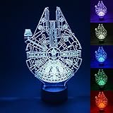 WOlight® 3D LED Night Light,Multi 7 Color Charge Button LED Desk Table Light Lamp Bedroom Children Room Decorative Night Light (Star Wars Millennium Falcon)
