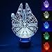 WOlight® 3D LED Night Light,Multi 7 Color Charge Button LED Desk Table Light Lamp Bedroom Children Room Decorative Night Light (Star Wars Millennium Falcon)