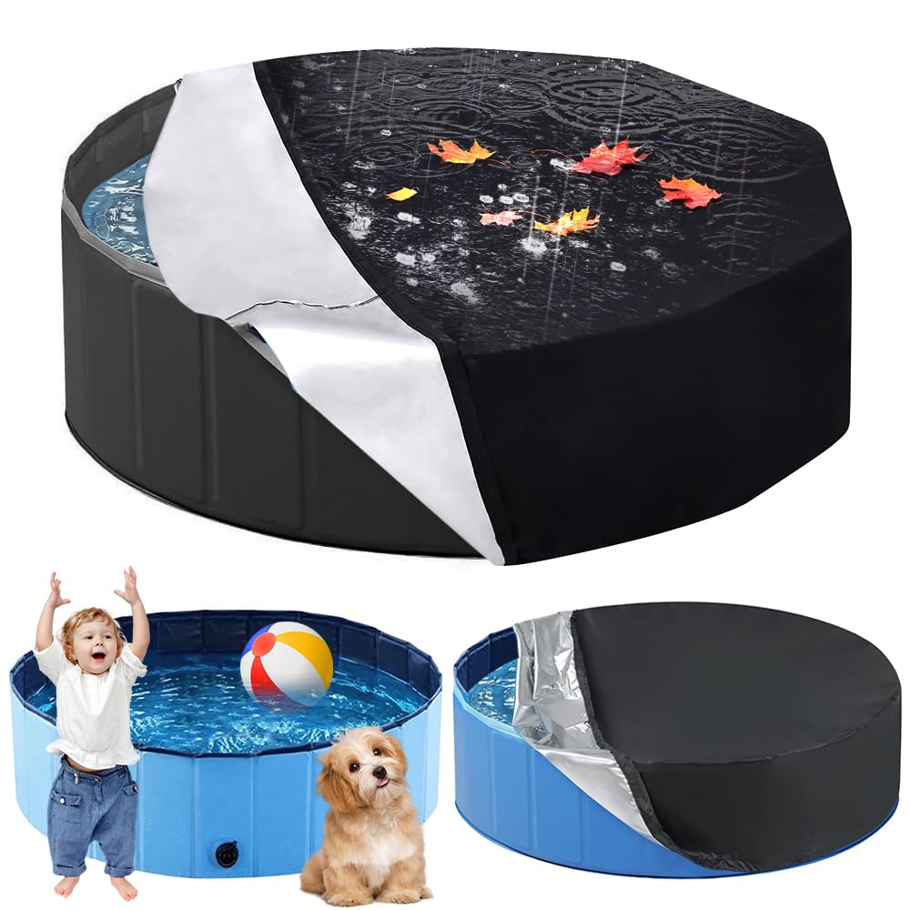 MEISHANG Round Pool Cover, 160 x 30 cm, Waterproof, Drawstring Closure, Oxford Cloth, Black/160-30, For Dog & Children's Pool