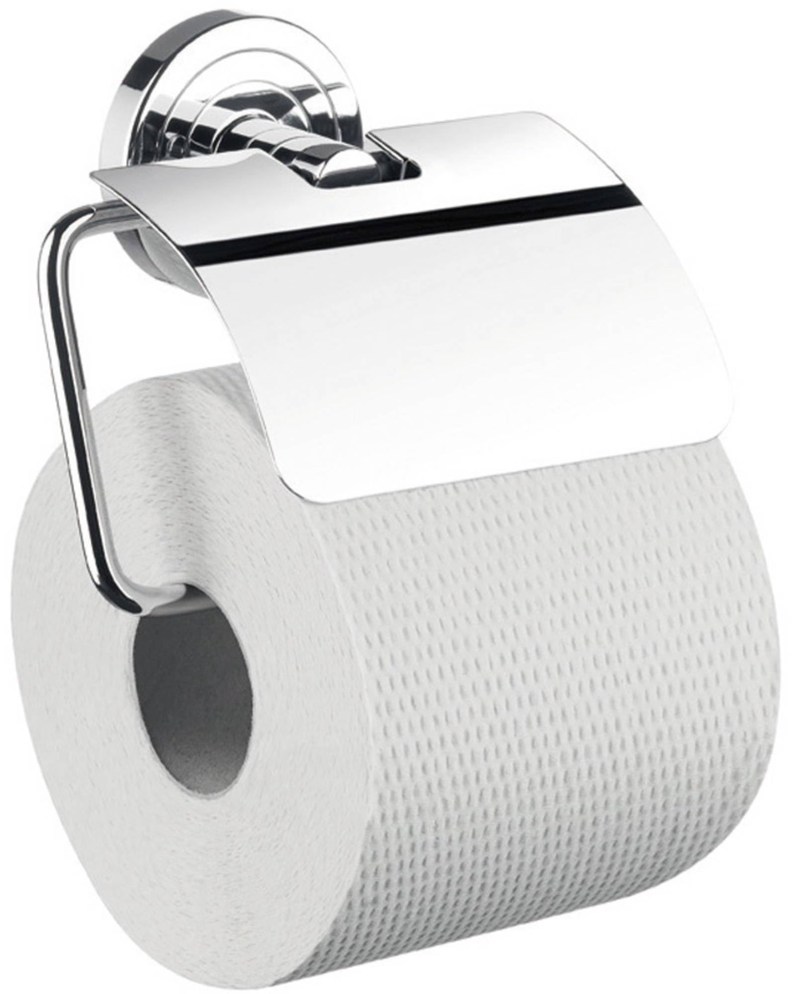 Emco Polo Toilet Roll Holder with Lid, Fine Curved Wall Mounted Toilet Roll Holder, Metal Toilet Roll Holder, Chrome