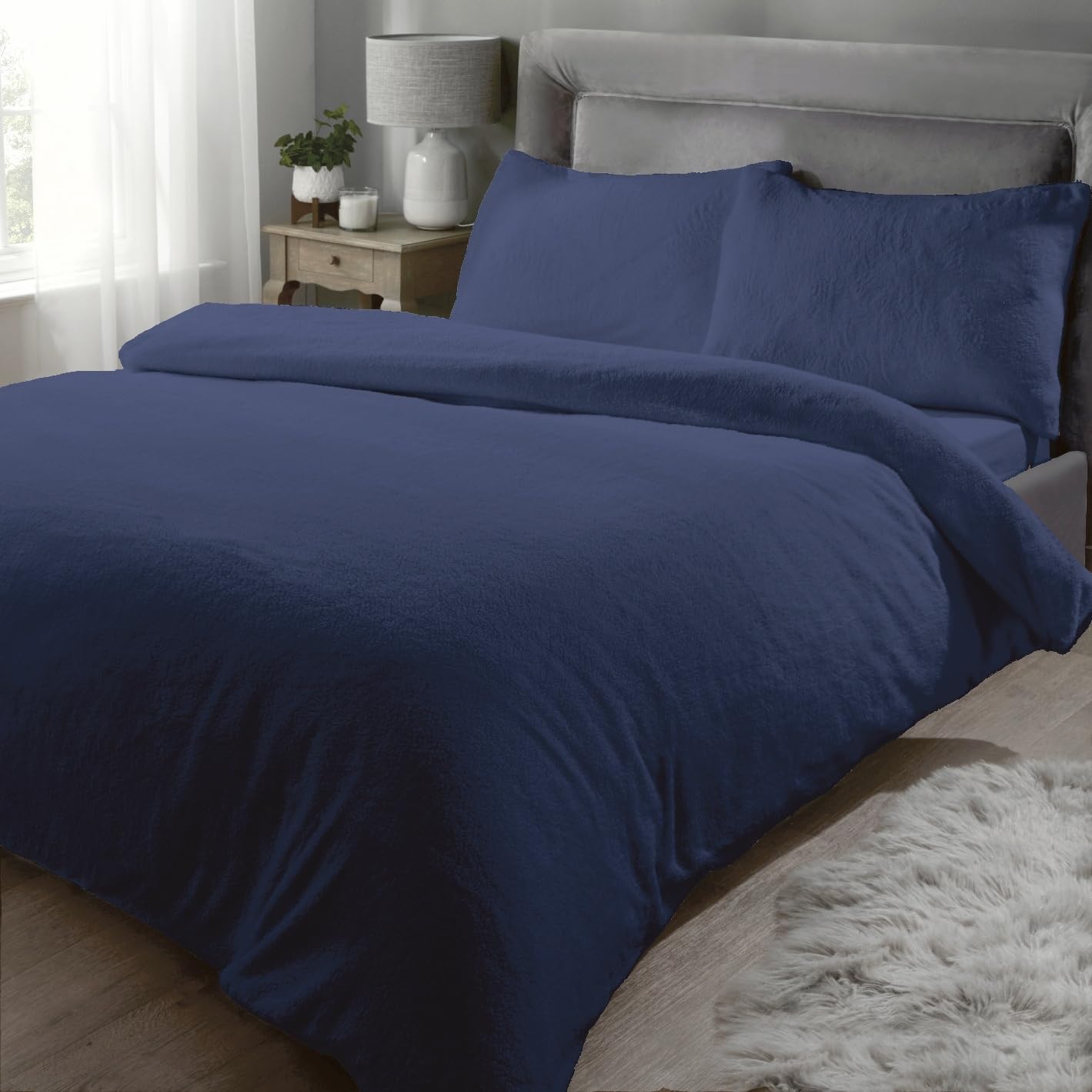 Rapport Home Navy Teddy Fleece Single Quilt Cover Bedding Set