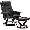 MCombo Manual Swivel Recliner with Ottoman, Chair Ottoman Set for RV Small Spaces, Living Room, Bedroom, Office 9019 4919 (Faux Leather, Black)