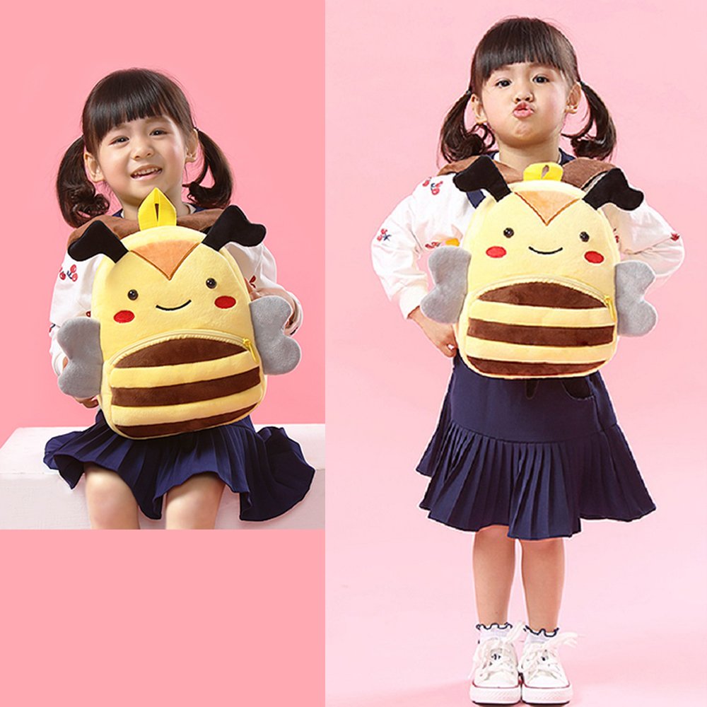 Cute Small Toddler Backpack for Girl Boy Kids Plush 3D Animal Cartoon Mini Preschool Bag for Children Age 1-5 Years Old (Yellow Bee)